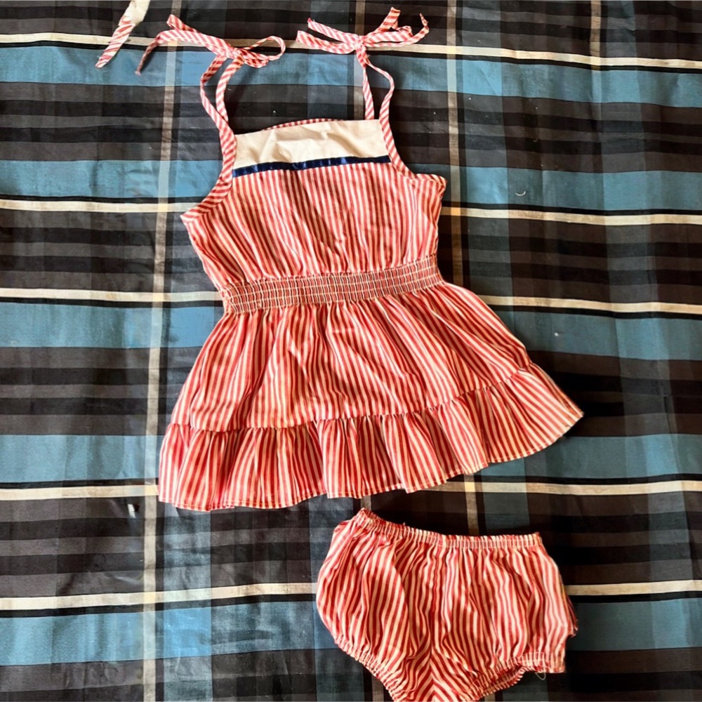 Vintage Red and White Striped Little Girls Outfit 3T